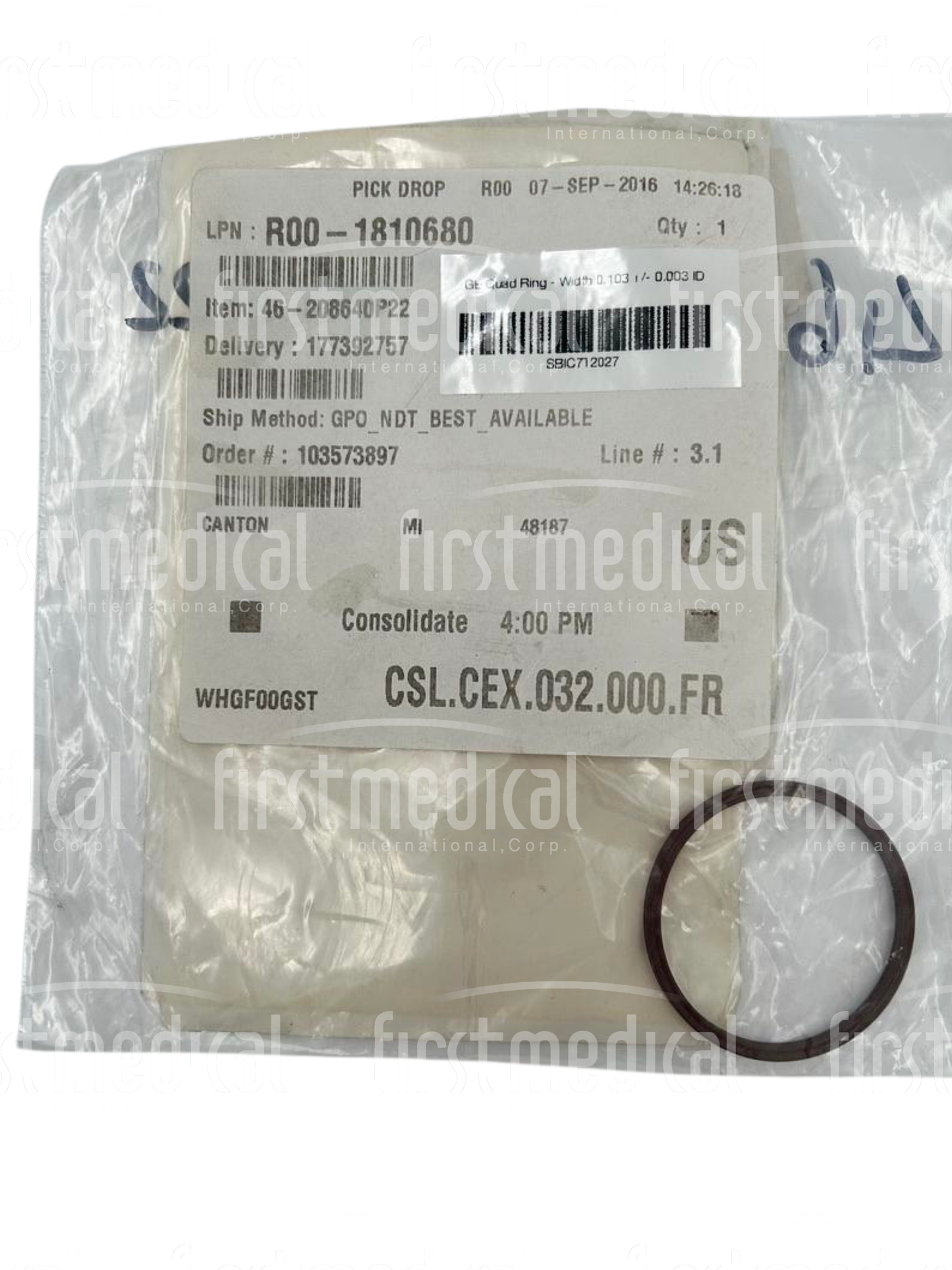 GE Quad Ring - Width 0.103 +/- 0.003 ID 1.612 +/- 0.010, PN 46-208640P22