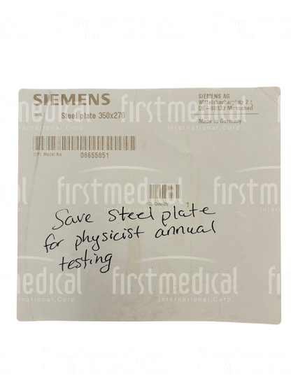 Siemens Mammography Biopsy Steel Plate 350x270 mm, PN 06655851 , 100-01342 REV. 00